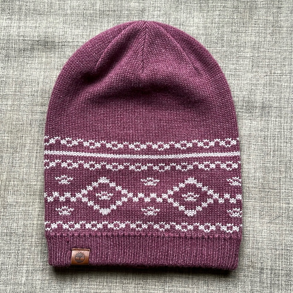 Timberland Knit Beanie Hat Maroon Red Women's